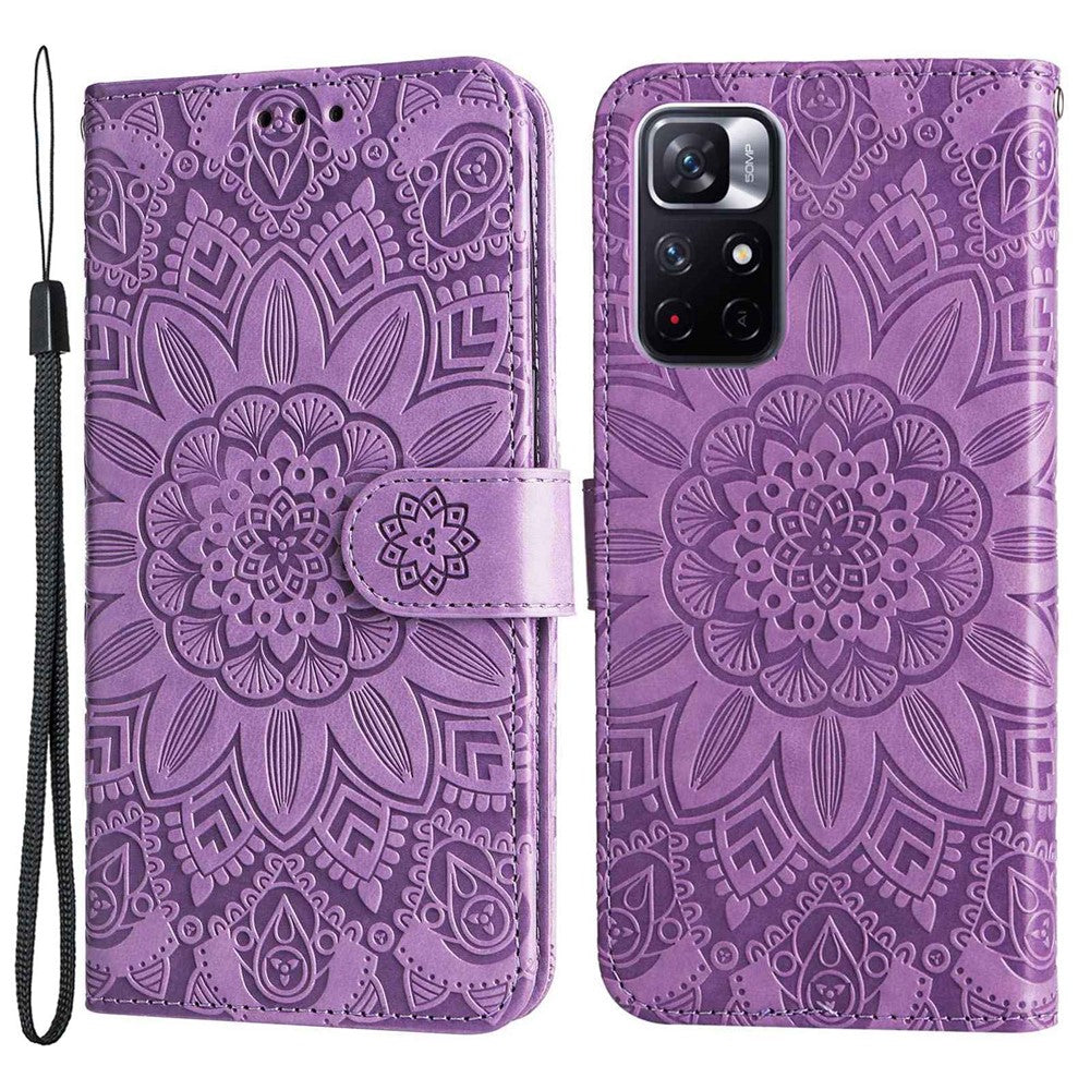 Xiaomi Redmi Note 11T 5G / Note 11S 5G / Note 11 5G (MediaTek) / Poco M4 Pro 5G Solrospräglat PU-läderfodral Stativplånbok mobilfodral