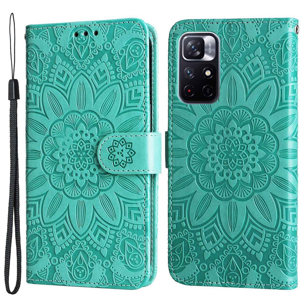 Xiaomi Redmi Note 11T 5G / Note 11S 5G / Note 11 5G (MediaTek) / Poco M4 Pro 5G Solrospräglat PU-läderfodral Stativplånbok mobilfodral