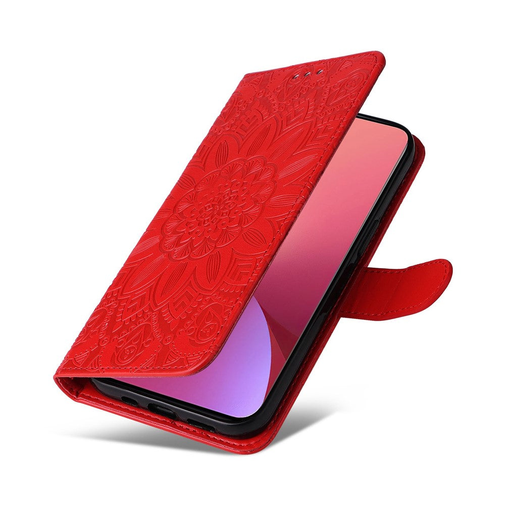 PU-læderpung med solskinsprægning, stander og fuld beskyttelse til Xiaomi 12 5G / 12X 5G / 12S 5G