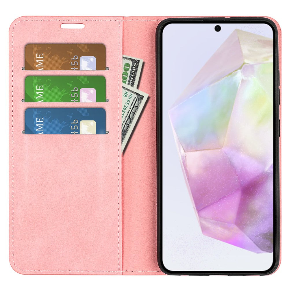 Samsung Galaxy A36 5G / A56 5G-skal i läder med plånbok och skin-touch-funktion.