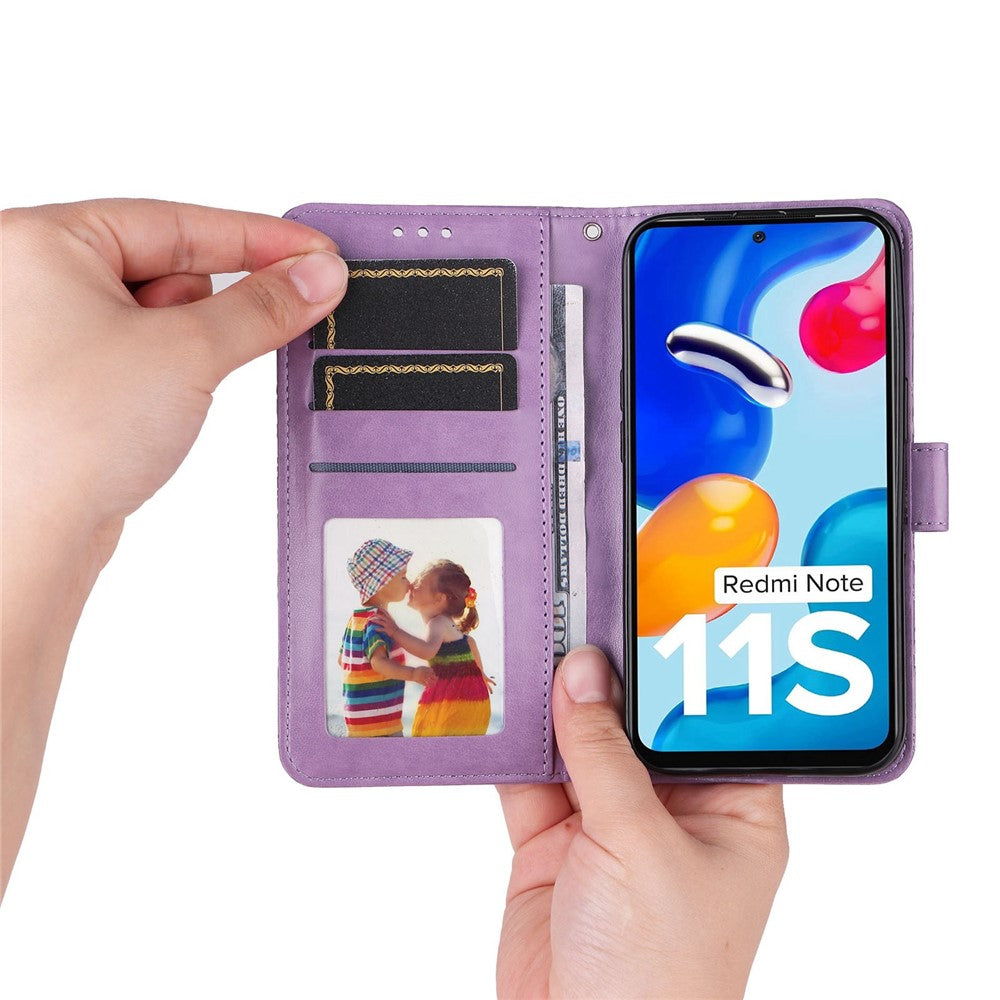 For Xiaomi Redmi Note 11 4G (Qualcomm) / Note 11S 4G PU Leather Sunflower Imprinted Case Magnetic Clasp Phone Stand Wallet Cover