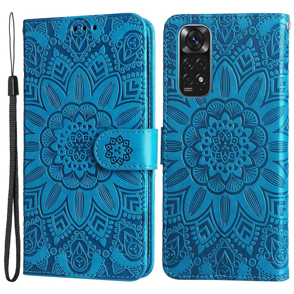 Xiaomi Redmi Note 11 4G (Qualcomm) / Note 11S 4G PU-läderskal med solrostryck, magnetiskt spänne, mobilstativ, plånboksfodral