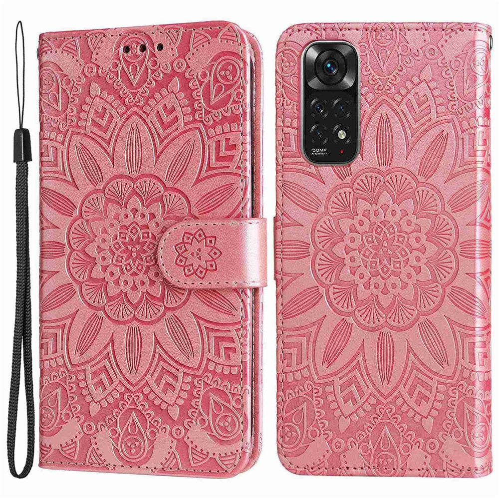 Xiaomi Redmi Note 11 4G (Qualcomm) / Note 11S 4G PU-läderskal med solrostryck, magnetiskt spänne, mobilstativ, plånboksfodral
