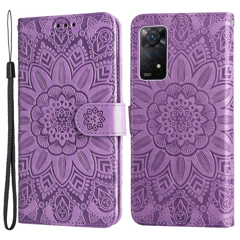 For Xiaomi Redmi Note 12 Pro 4G / 11 Pro 4G (MediaTek) / Note 11 Pro 5G (Qualcomm) / Note 11E Pro 5G Sunflower Imprinted PU Leather Stand Case Wallet Phone Cover with Strap