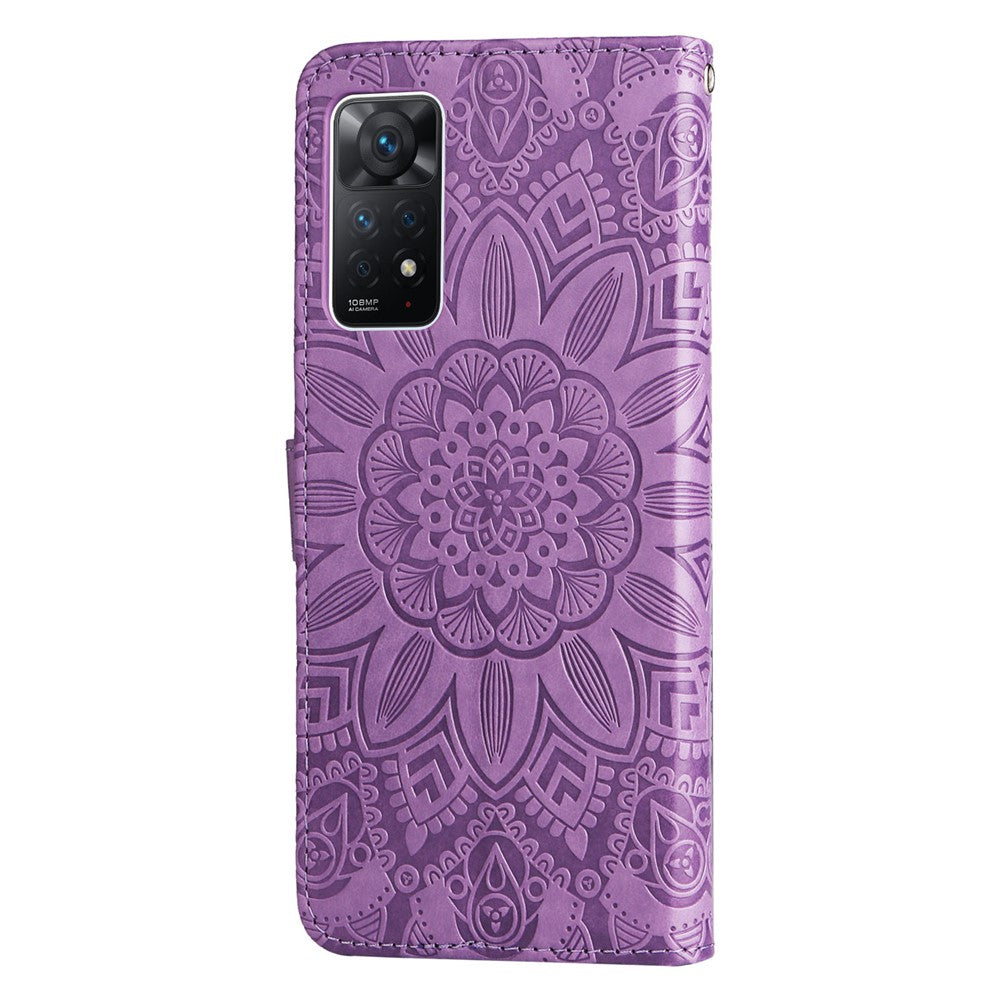 For Xiaomi Redmi Note 12 Pro 4G / 11 Pro 4G (MediaTek) / Note 11 Pro 5G (Qualcomm) / Note 11E Pro 5G Sunflower Imprinted PU Leather Stand Case Wallet Phone Cover with Strap