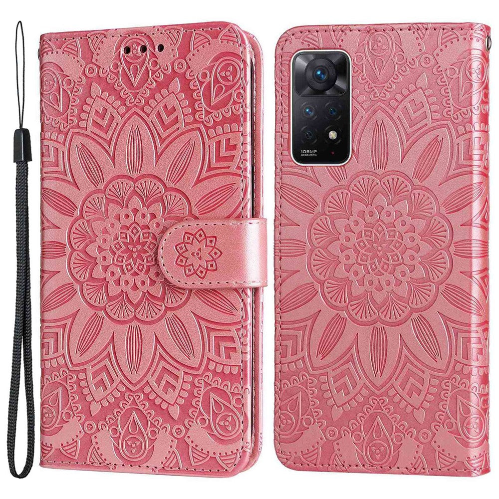 For Xiaomi Redmi Note 12 Pro 4G / 11 Pro 4G (MediaTek) / Note 11 Pro 5G (Qualcomm) / Note 11E Pro 5G Sunflower Imprinted PU Leather Stand Case Wallet Phone Cover with Strap