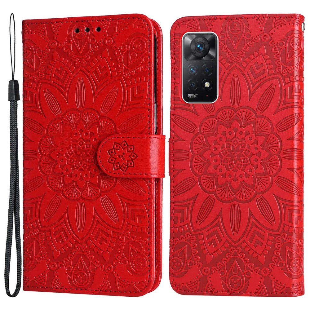 For Xiaomi Redmi Note 12 Pro 4G / 11 Pro 4G (MediaTek) / Note 11 Pro 5G (Qualcomm) / Note 11E Pro 5G Sunflower Imprinted PU Leather Stand Case Wallet Phone Cover with Strap