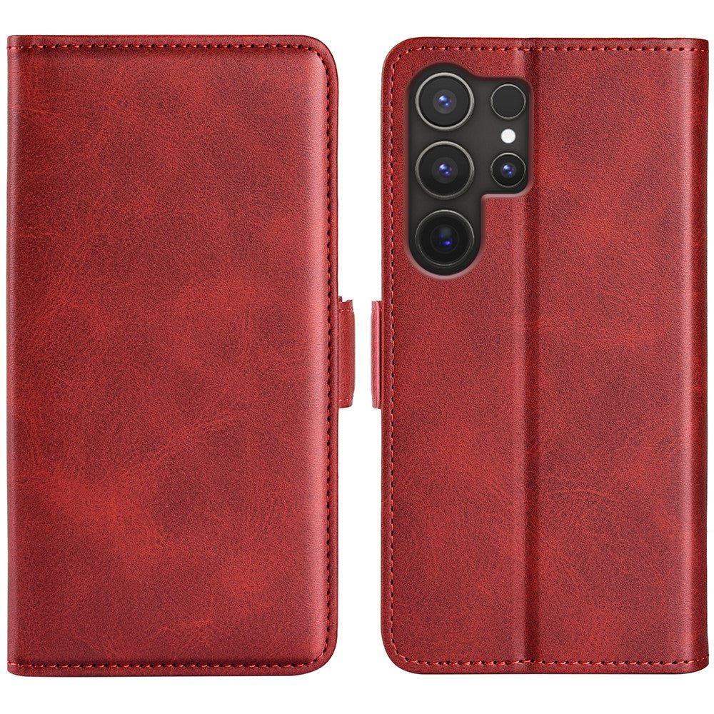 Samsung Galaxy S25 Ultra Stativskal Kalvstruktur Läder Plånboksfodral