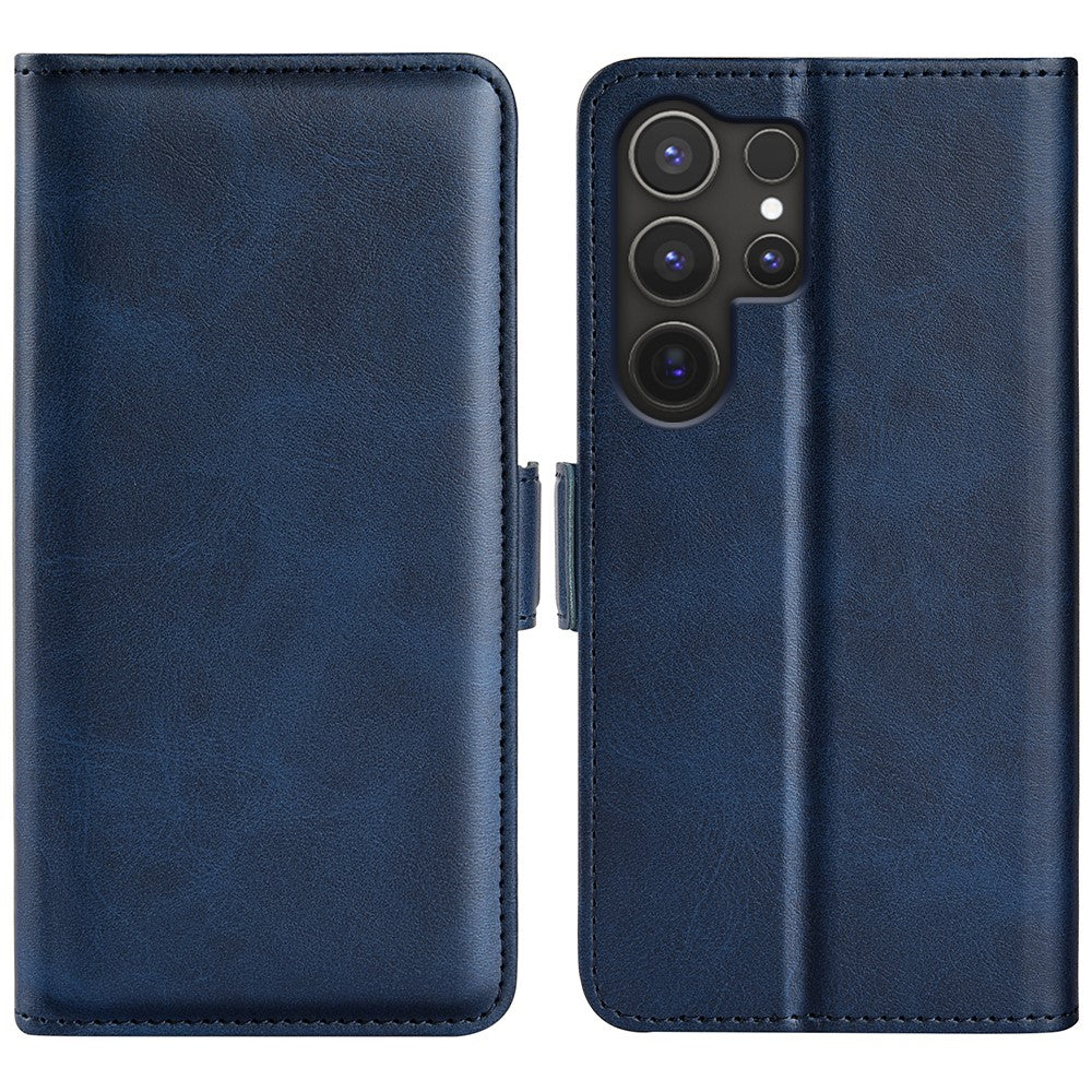 Samsung Galaxy S25 Ultra Stativskal Kalvstruktur Läder Plånboksfodral