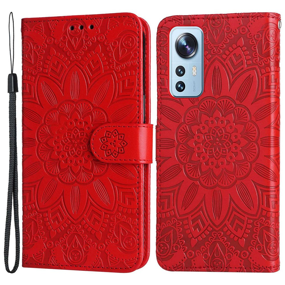 For Xiaomi 12 Lite 5G Imprinted Sunflower Pattern PU Leather Flip Stand Phone Case Wallet Protective Phone Cover with Strap