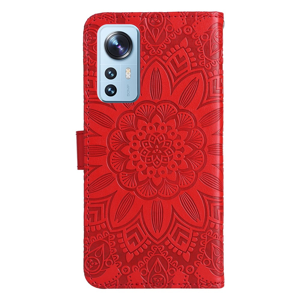 For Xiaomi 12 Lite 5G Imprinted Sunflower Pattern PU Leather Flip Stand Phone Case Wallet Protective Phone Cover with Strap