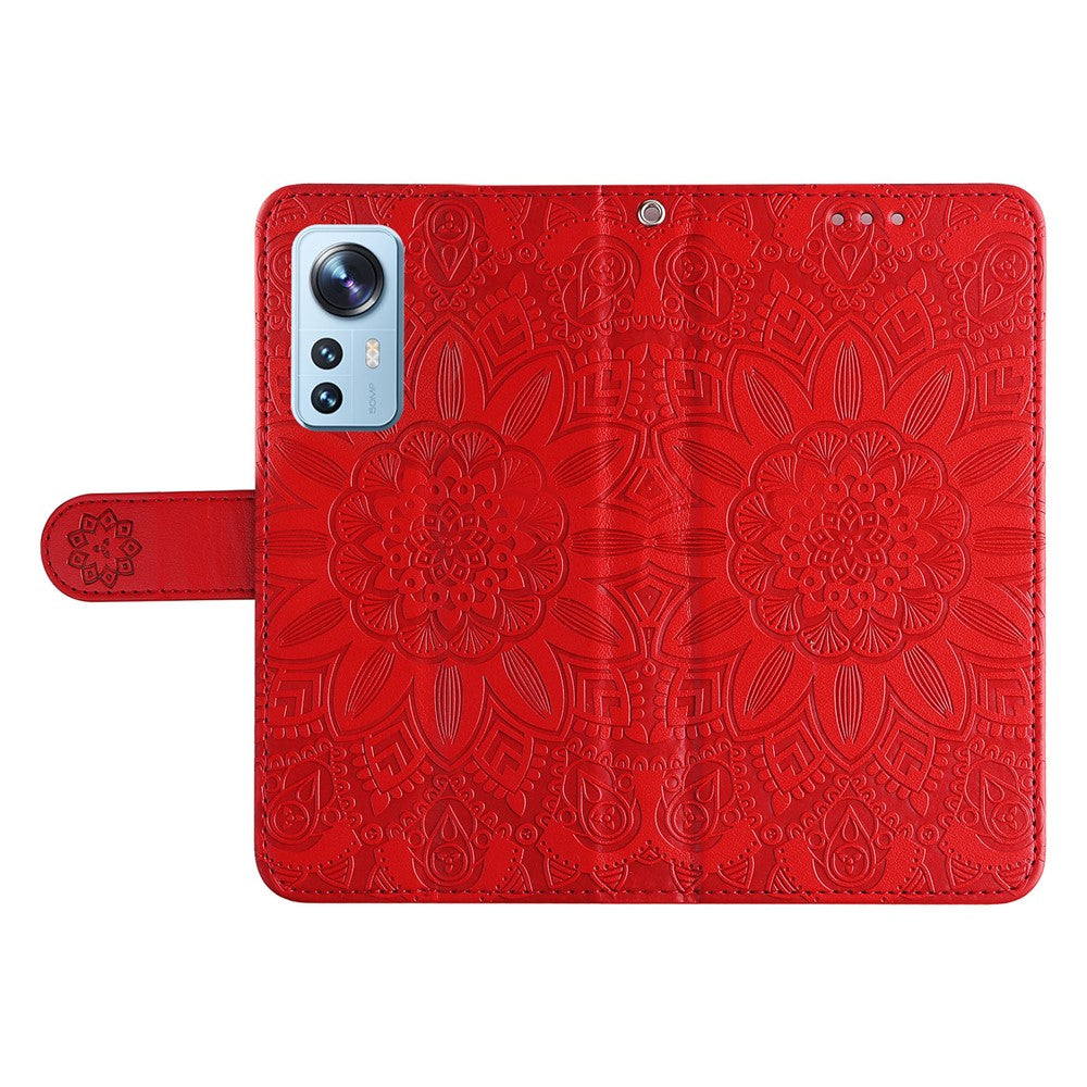 For Xiaomi 12 Lite 5G Imprinted Sunflower Pattern PU Leather Flip Stand Phone Case Wallet Protective Phone Cover with Strap