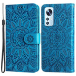 For Xiaomi 12 Lite 5G Imprinted Sunflower Pattern PU Leather Flip Stand Phone Case Wallet Protective Phone Cover with Strap