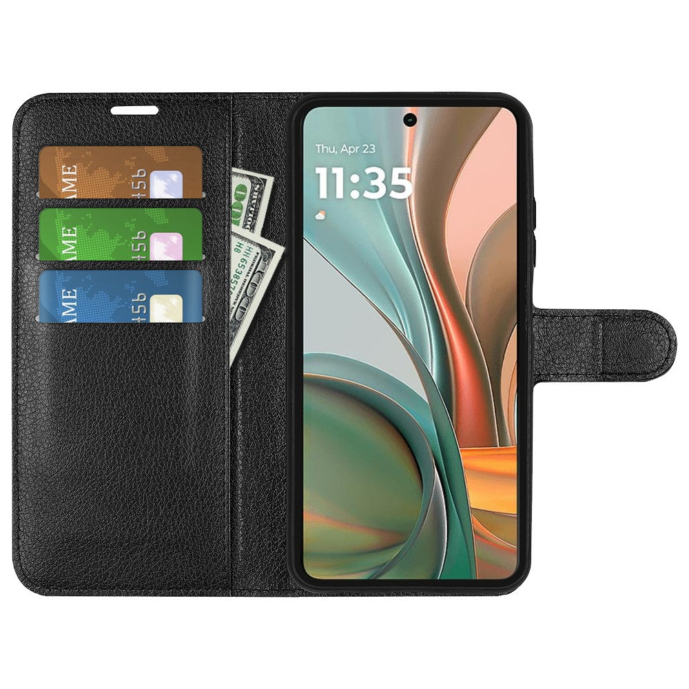 Til Motorola Moto G75 5G Cover Litchi Tekstur Stødsikkert Læder Pung Telefoncover