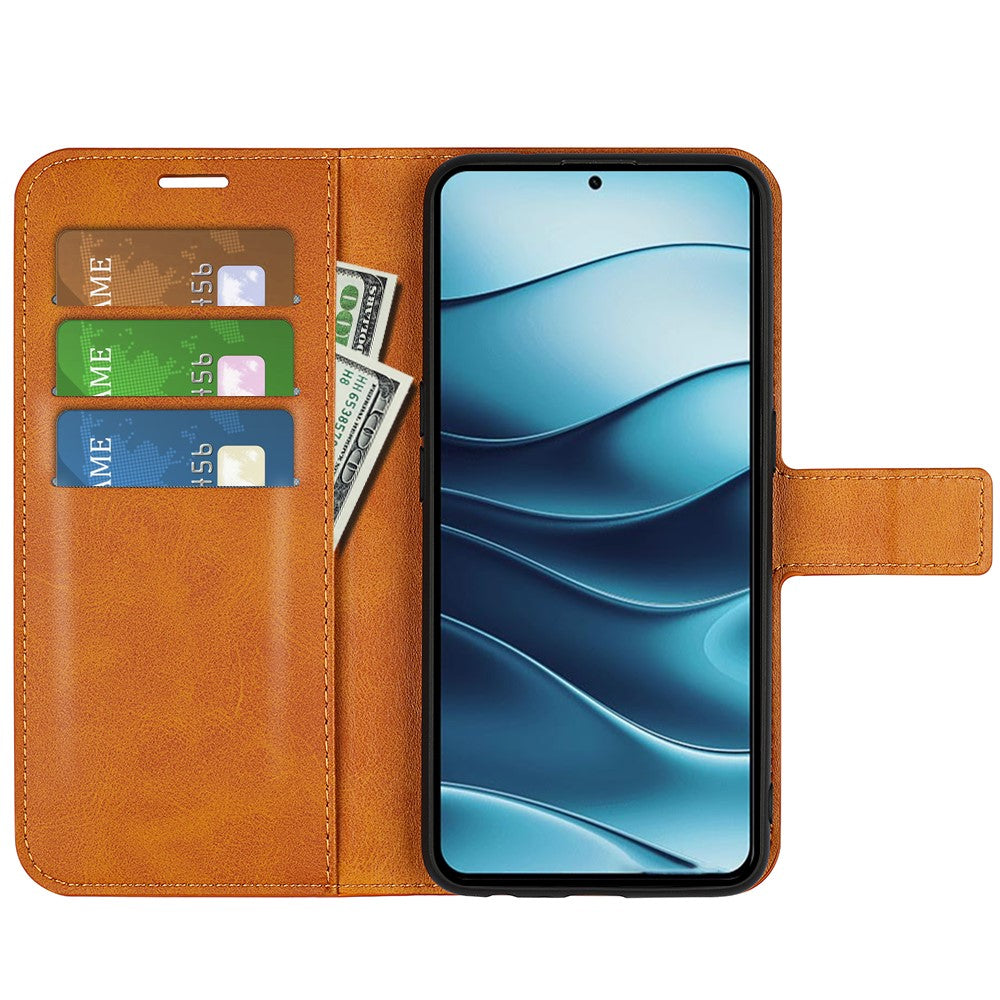 For Xiaomi Redmi Note 14 5G Stand Case Anti-Scratch Calf Texture Leather Phone Cover