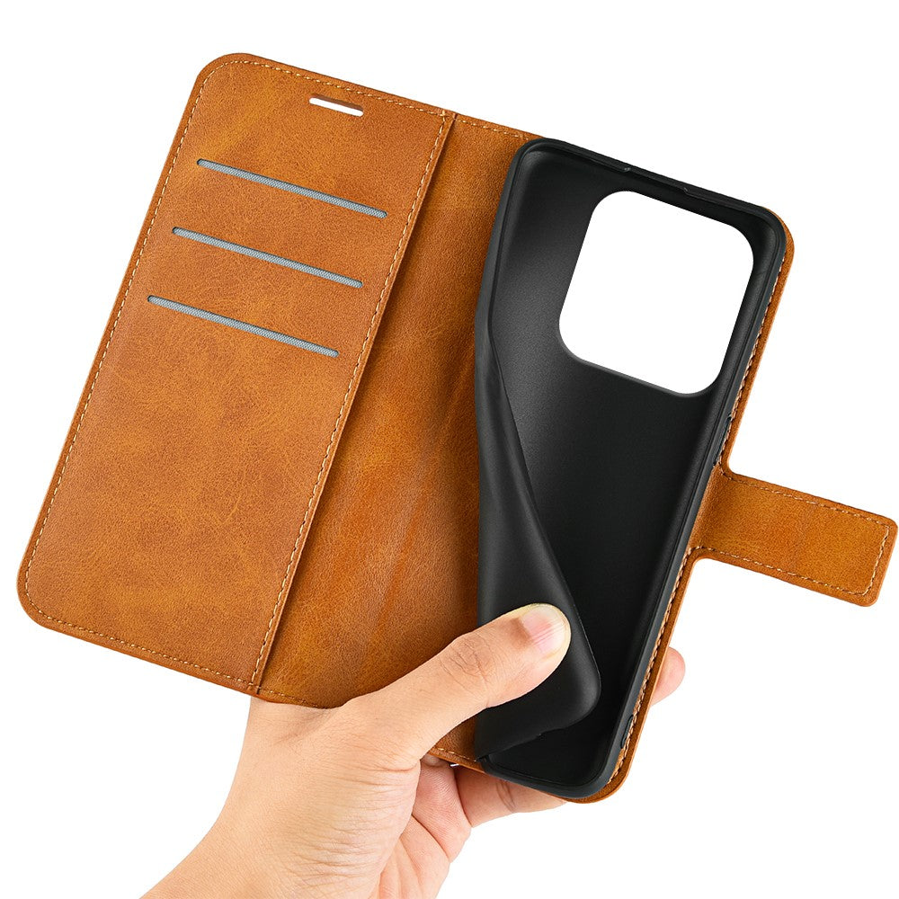 For Xiaomi Redmi Note 14 5G Stand Case Anti-Scratch Calf Texture Leather Phone Cover