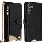 For Samsung Galaxy S25 Leather Case Wallet Stand Cover Irregular Tail Style with Chain Strap