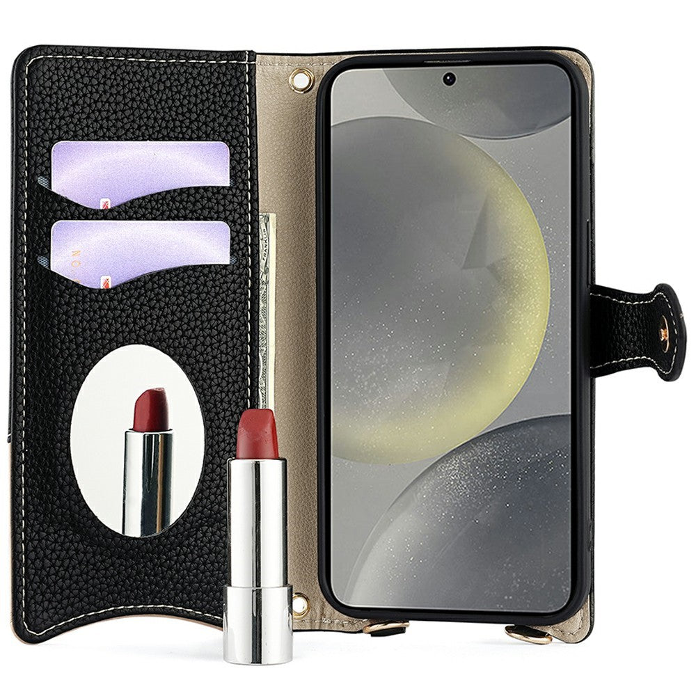 For Samsung Galaxy S25 Leather Case Wallet Stand Cover Irregular Tail Style with Chain Strap