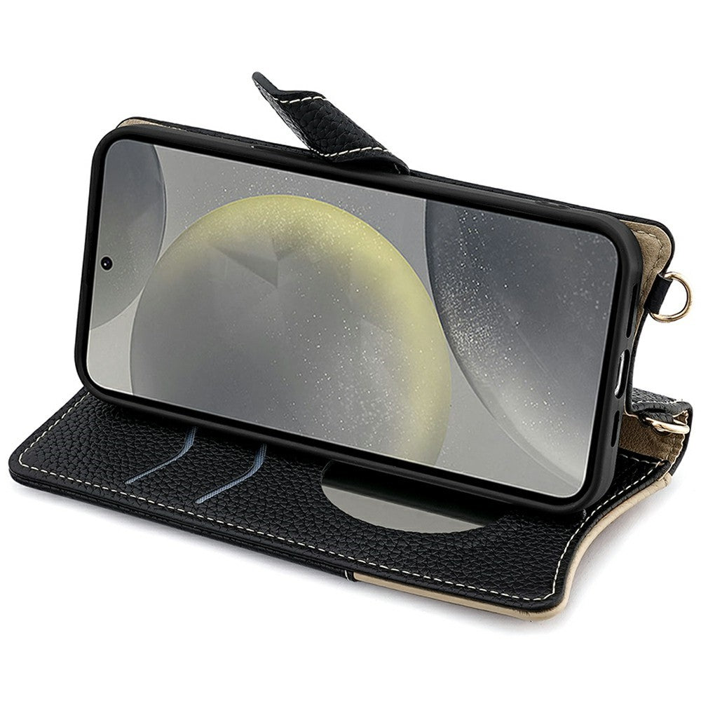 For Samsung Galaxy S25 Leather Case Wallet Stand Cover Irregular Tail Style with Chain Strap