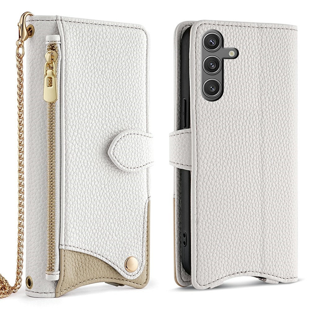For Samsung Galaxy S25 Leather Case Wallet Stand Cover Irregular Tail Style with Chain Strap