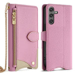For Samsung Galaxy S25 Leather Case Wallet Stand Cover Irregular Tail Style with Chain Strap