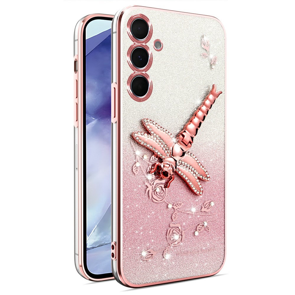KADEM Til Samsung Galaxy S24 FE Etui Guldsmed Kickstand TPU Blomster Glitter Telefoncover