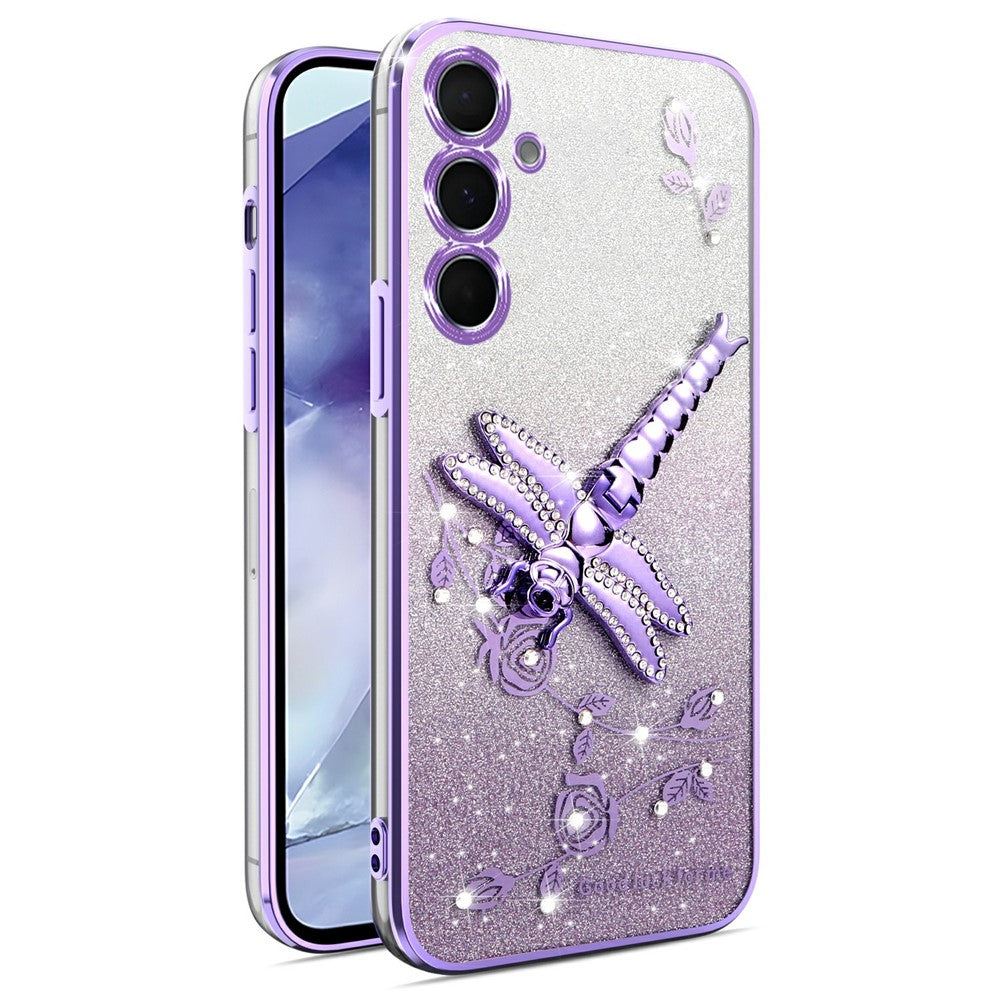 KADEM Til Samsung Galaxy S25+ Cover Guldsmed Kickstand TPU Blomster Glitter Telefoncover