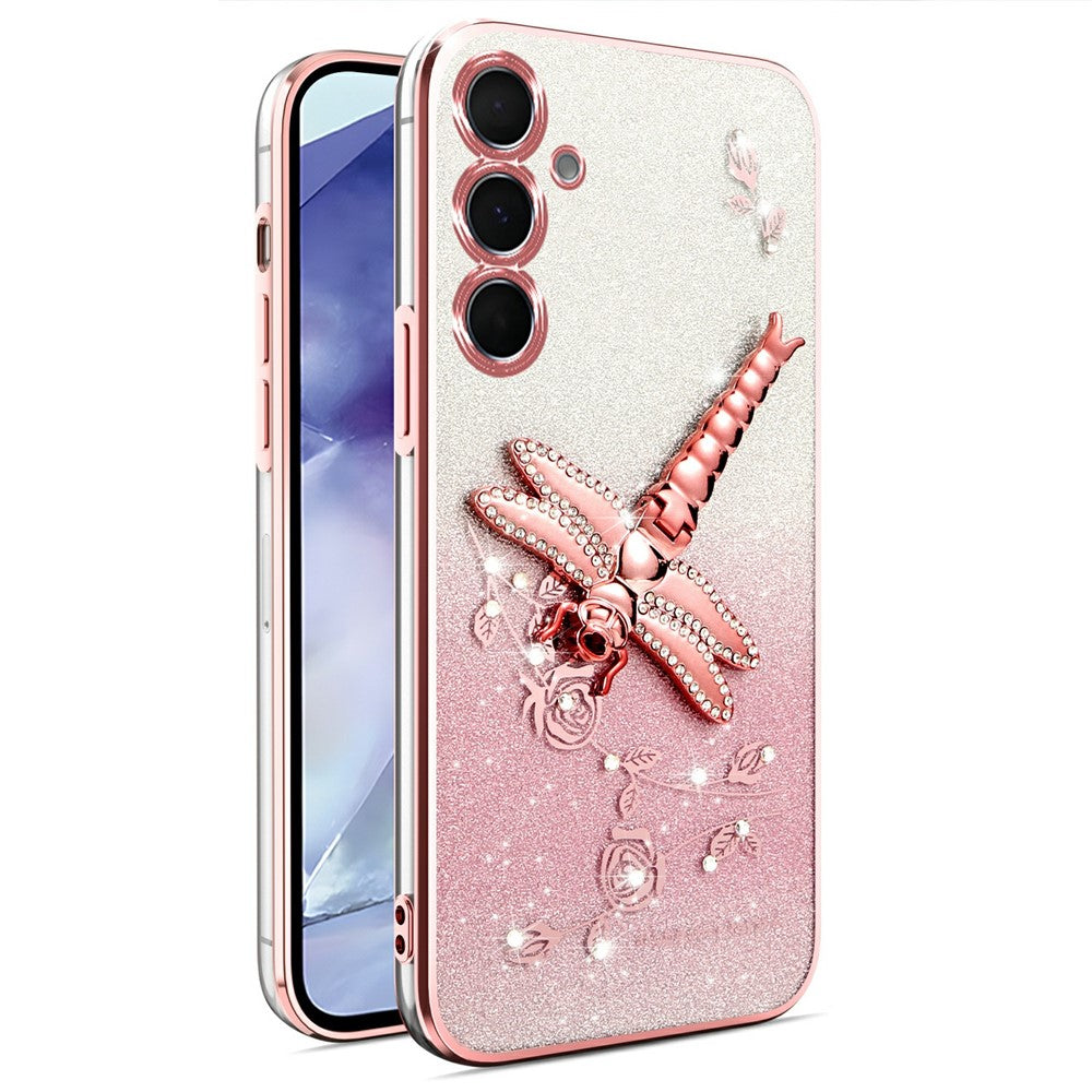 KADEM For Samsung Galaxy S25 Case Dragonfly Kickstand TPU Flowers Glitter Phone Cover