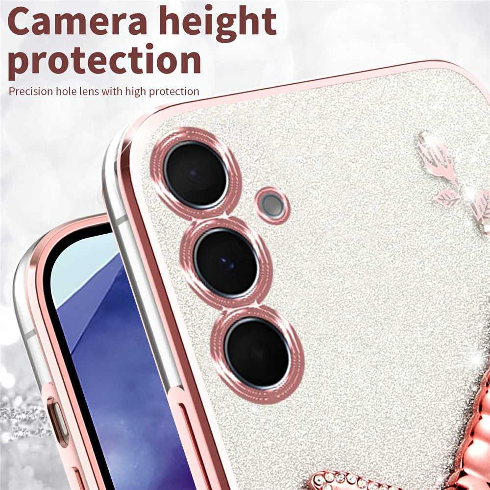 KADEM For Samsung Galaxy S25 Case Dragonfly Kickstand TPU Flowers Glitter Phone Cover