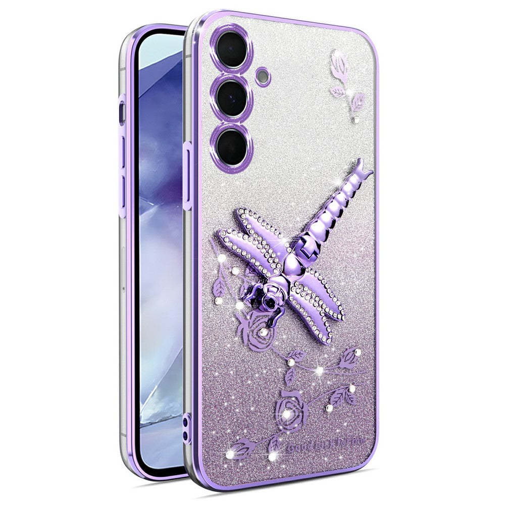 KADEM For Samsung Galaxy S25 Case Dragonfly Kickstand TPU Flowers Glitter Phone Cover
