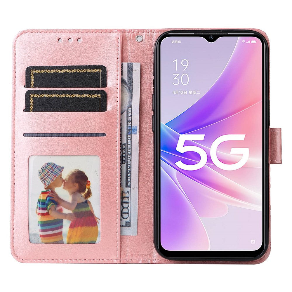 Oppo A57 (2022) 5G / A77 5G / K10 5G / A57 4G / A57s 4G / Realme Q5i / V23 4G / Narzo 50 5G PU-läderskal med solrostryck, stativ, magnetiskt fällbart plånboksfodral