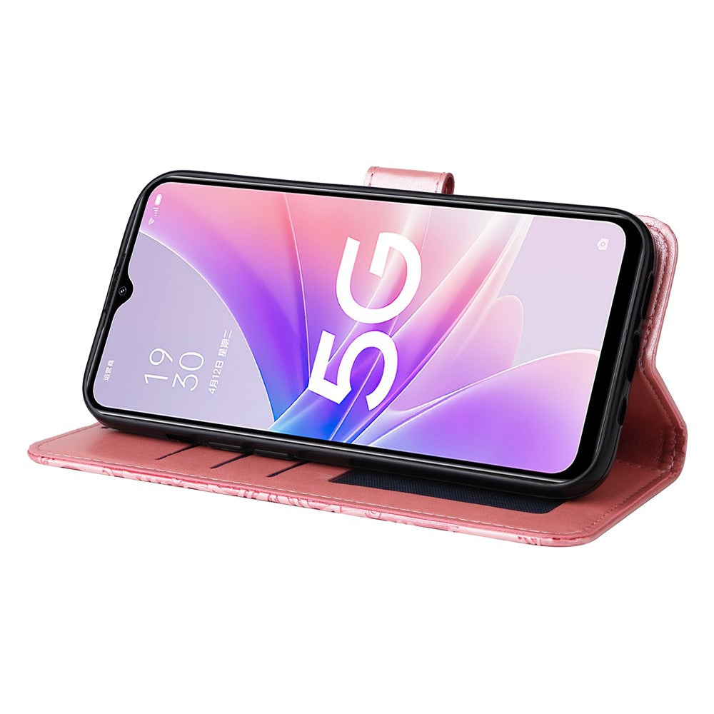 Oppo A57 (2022) 5G / A77 5G / K10 5G / A57 4G / A57s 4G / Realme Q5i / V23 4G / Narzo 50 5G PU-läderskal med solrostryck, stativ, magnetiskt fällbart plånboksfodral