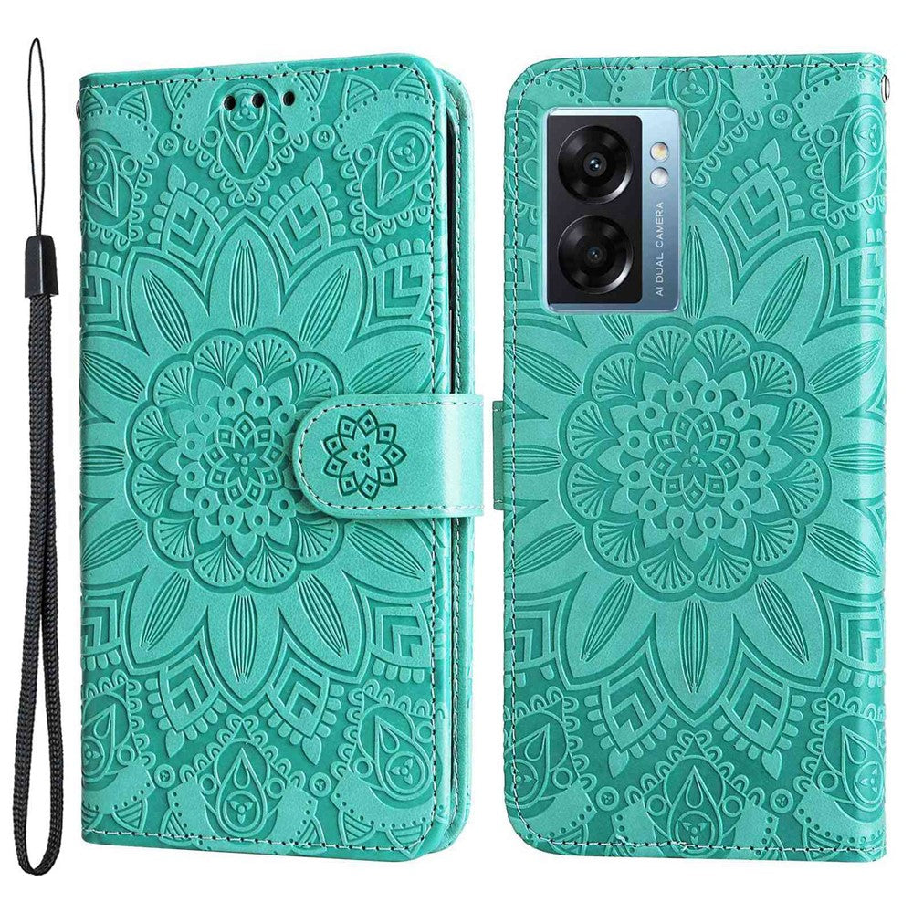 For Oppo A57 (2022) 5G / A77 5G / K10 5G / A57 4G / A57s 4G / Realme Q5i / V23 4G / Narzo 50 5G PU Leather Case Sunflower Imprinted Stand Magnetic Flip Wallet Phone Cover
