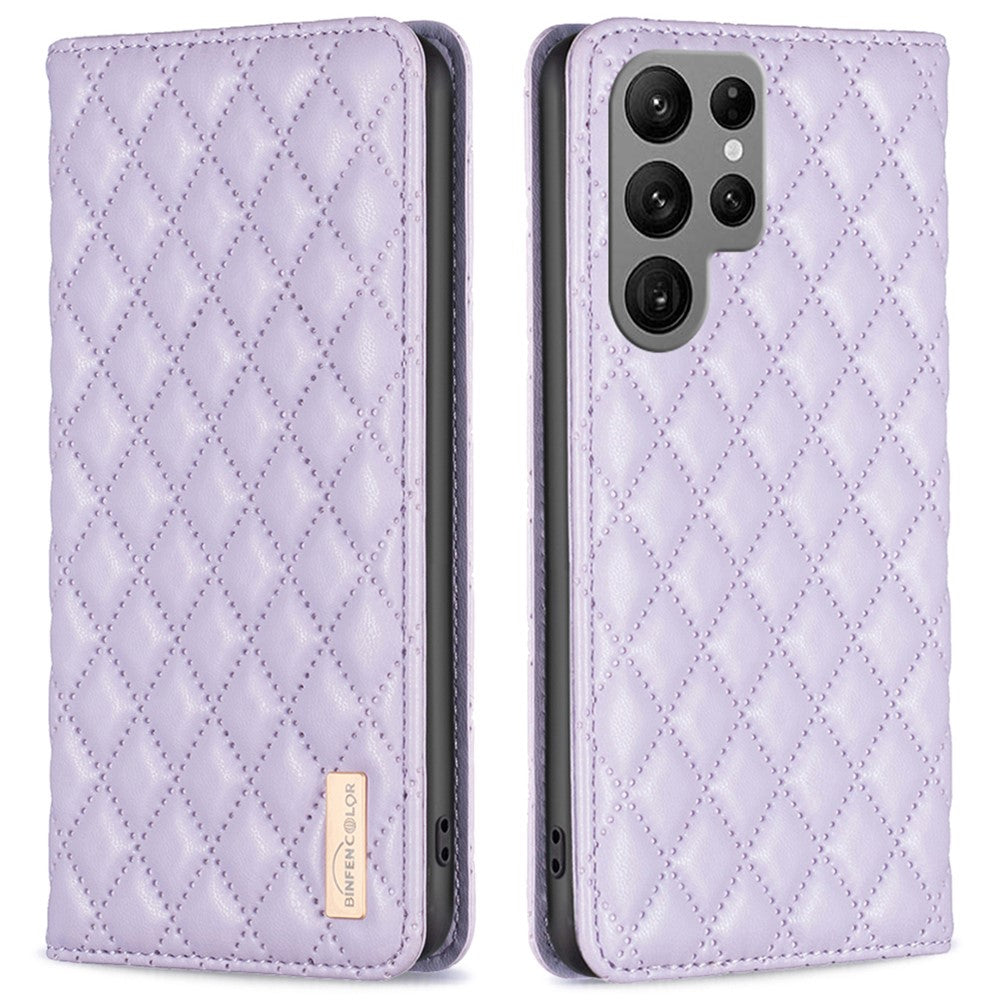 BINFEN COLOR BF Style-16 för Samsung Galaxy S25 Ultra-skal med korthållare och rombiskt läderfodral
