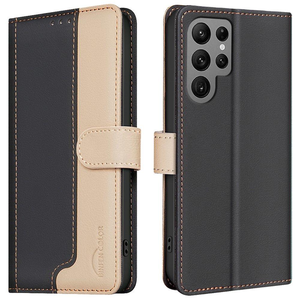 BINFEN COLOR BF33 for Samsung Galaxy S25 Ultra Leather Case Splicing Color RFID Blocking