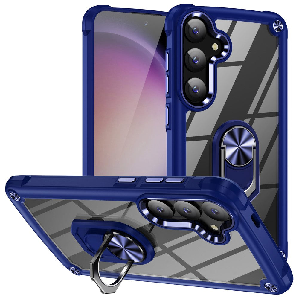 For Samsung Galaxy S25+ Case Alloy Lens Frame PC + TPU Kickstand Phone Back Cover