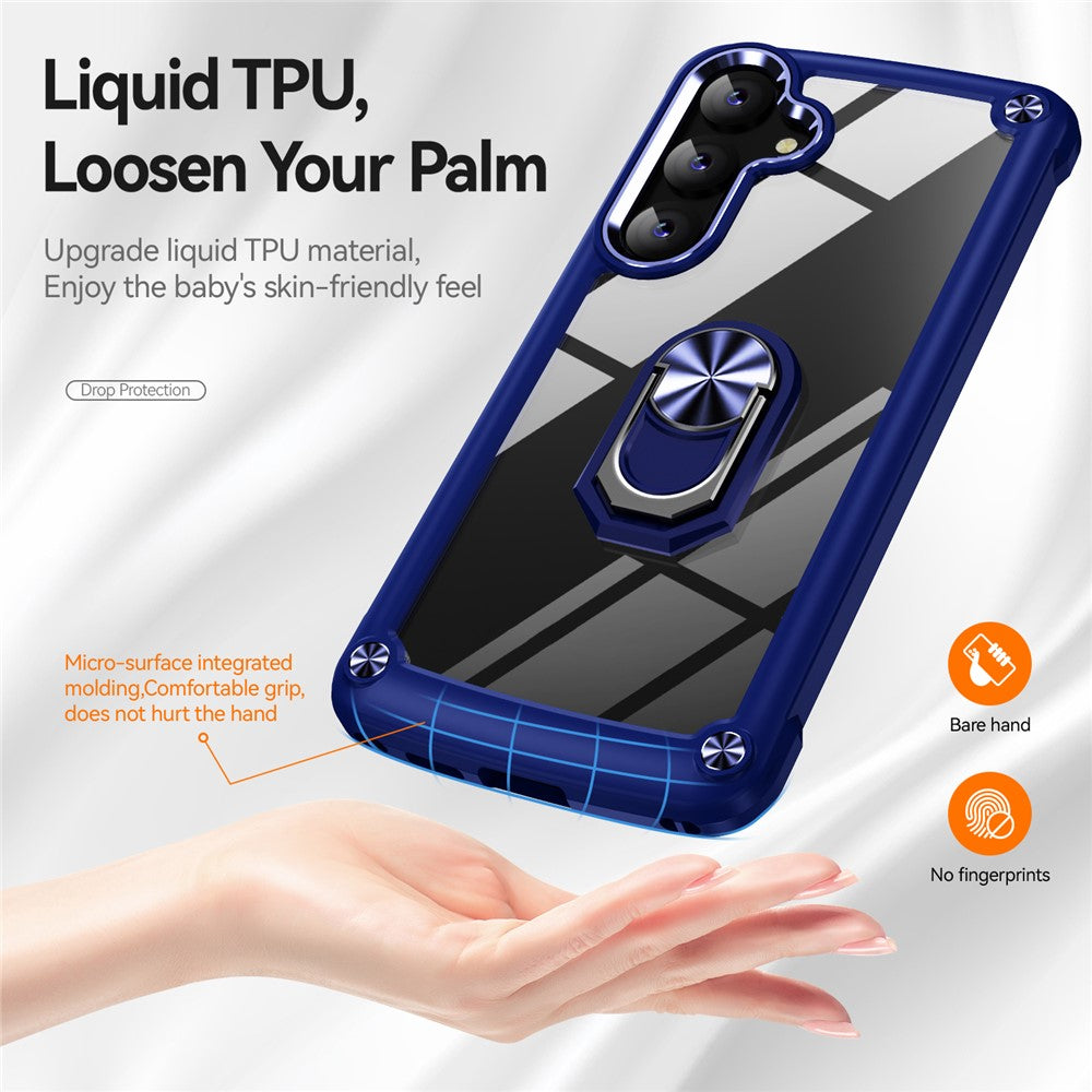 For Samsung Galaxy S25+ Case Alloy Lens Frame PC + TPU Kickstand Phone Back Cover