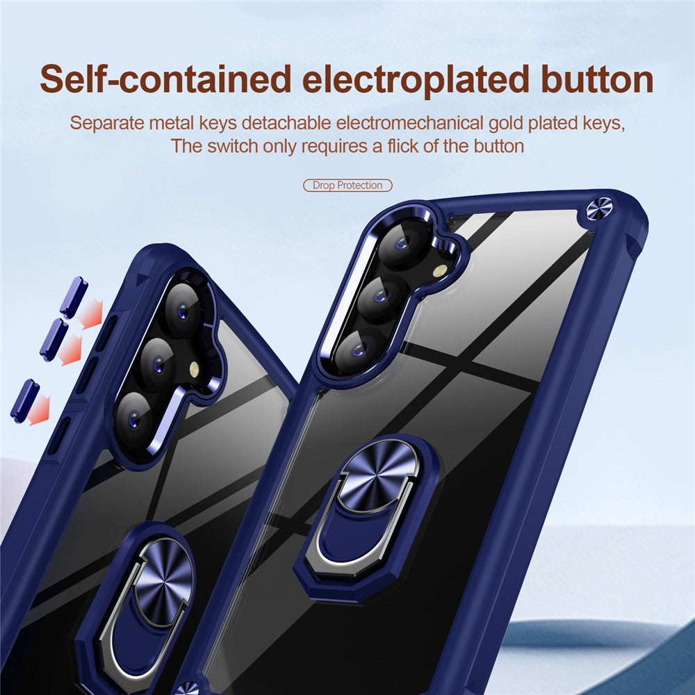 For Samsung Galaxy S25+ Case Alloy Lens Frame PC + TPU Kickstand Phone Back Cover