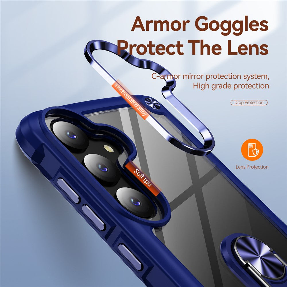 For Samsung Galaxy S25+ Case Alloy Lens Frame PC + TPU Kickstand Phone Back Cover