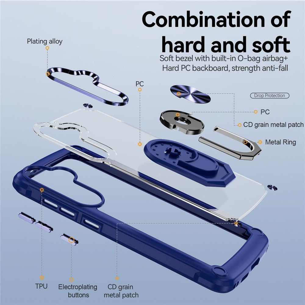 For Samsung Galaxy S25+ Case Alloy Lens Frame PC + TPU Kickstand Phone Back Cover