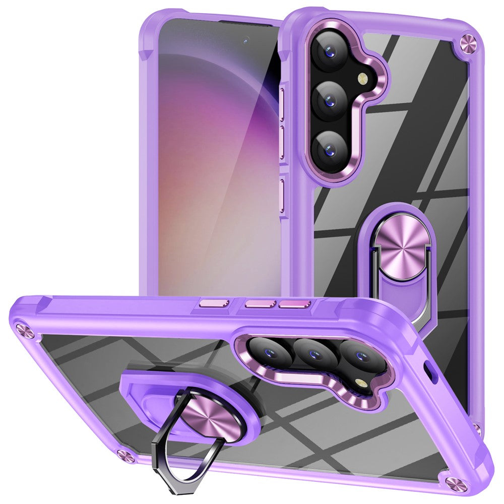 For Samsung Galaxy S25+ Case Alloy Lens Frame PC + TPU Kickstand Phone Back Cover