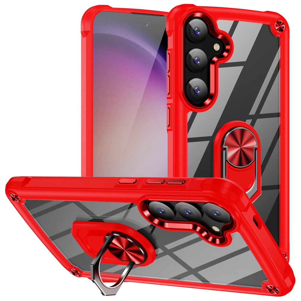 For Samsung Galaxy S25+ Case Alloy Lens Frame PC + TPU Kickstand Phone Back Cover