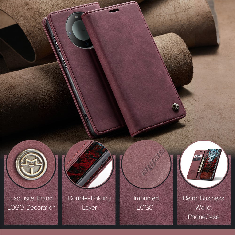CASEME För Huawei Mate 60 Skal 013 Serie Korthållare Stativ Läder mobilskal