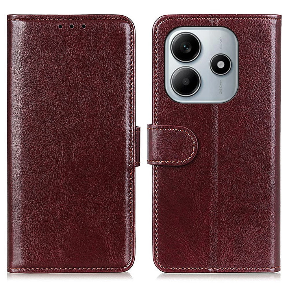 Xiaomi Redmi Note 14 4G (163.25mm) skal Crazy Horse textur PU-läder mobilstativ