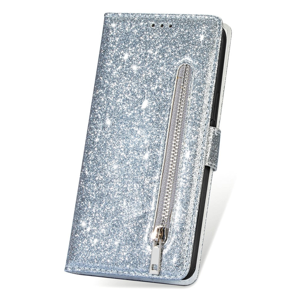 For Samsung Galaxy S25 Stand Case Glitter Phone Leather Cover Zipper Pocket