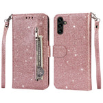 For Samsung Galaxy S25 Stand Case Glitter Phone Leather Cover Zipper Pocket
