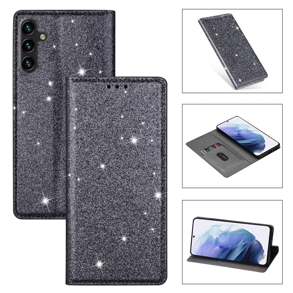 Til Samsung Galaxy S25+ Cover Glittery PU-læder+TPU Kortlomme Telefoncover