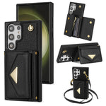 For Samsung Galaxy S25 Ultra Case Card Slots PU+TPU Cell Phone Cover with Long Strap