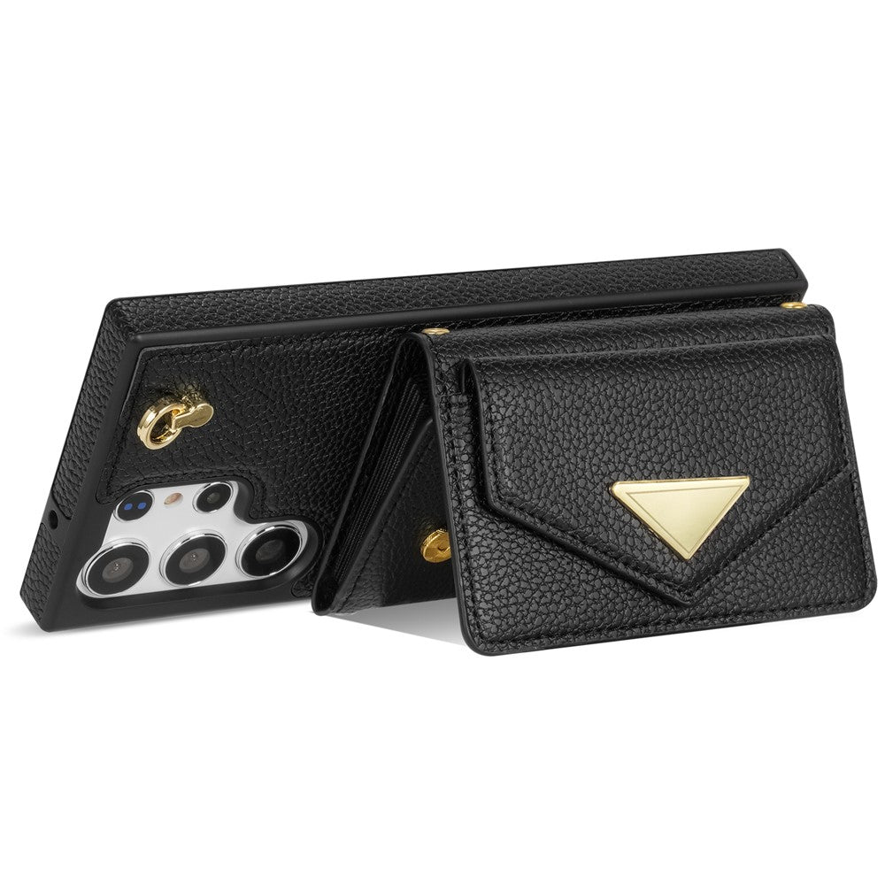 For Samsung Galaxy S25 Ultra Case Card Slots PU+TPU Cell Phone Cover with Long Strap