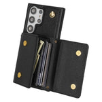 For Samsung Galaxy S25 Ultra Case Card Slots PU+TPU Cell Phone Cover with Long Strap